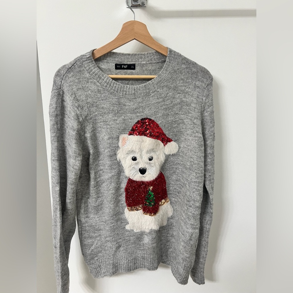 F&F cozy Christmas sweater with sequin dog - Picture 1 of 4